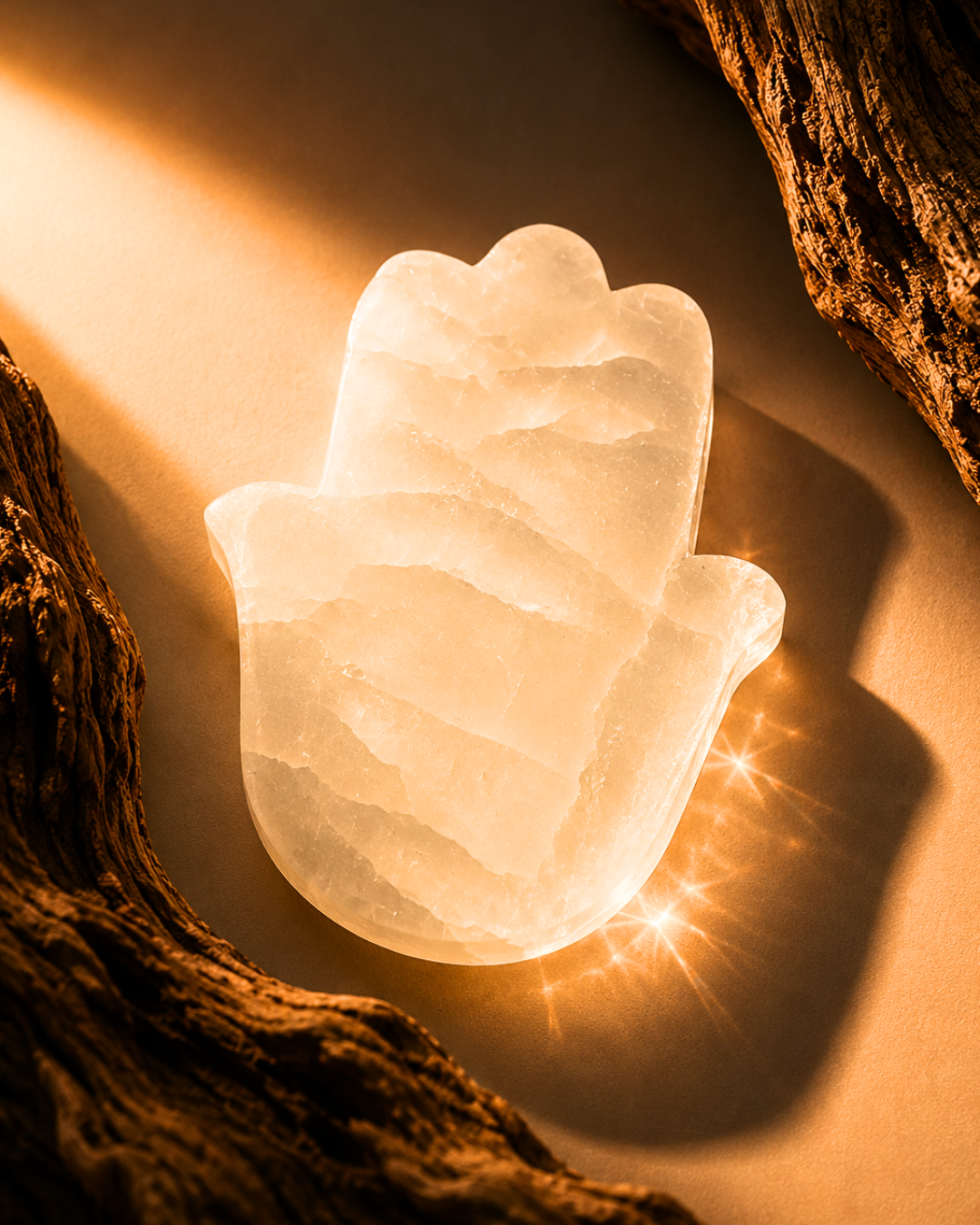 Selenite Plain Hand of Fatima