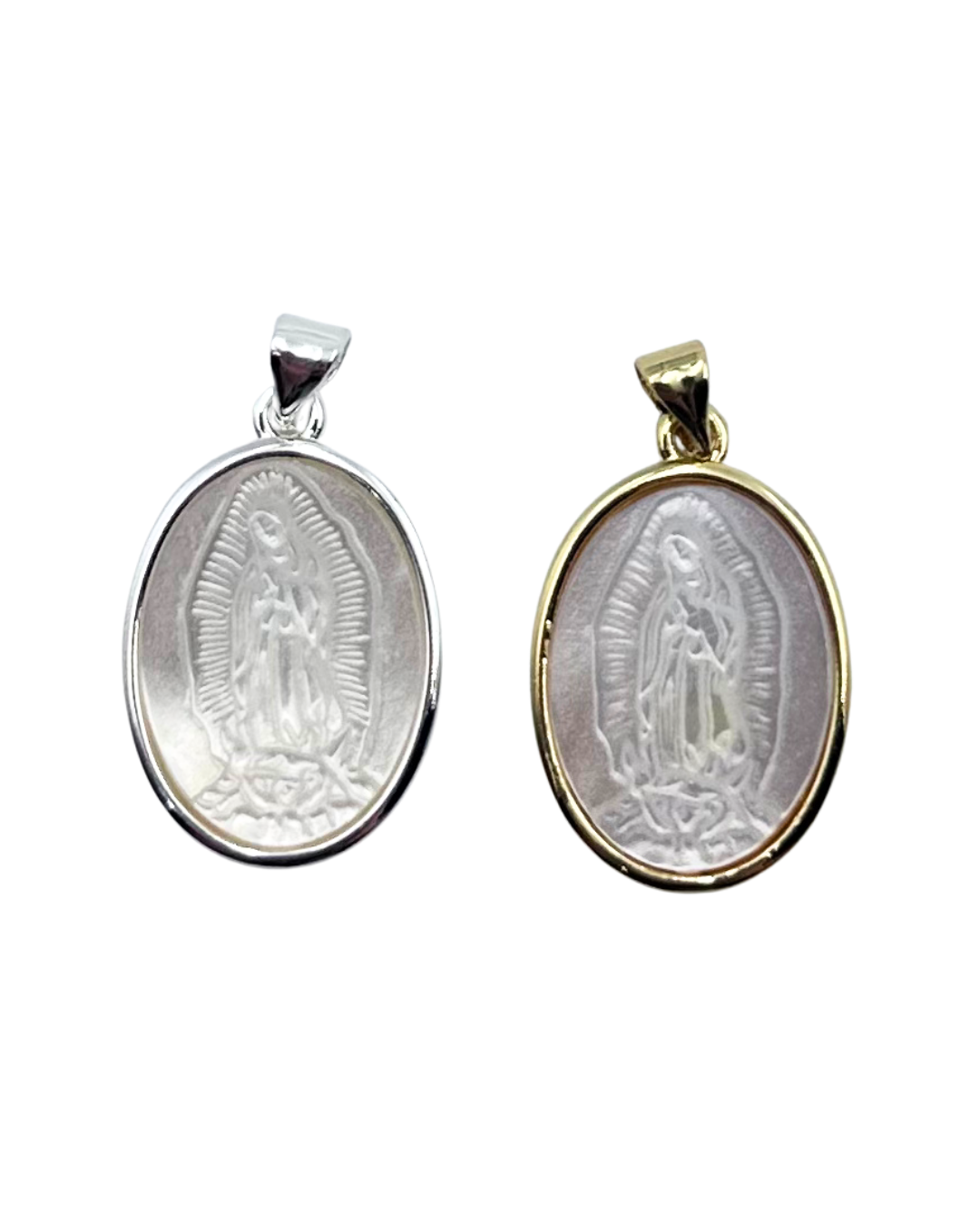 Our Lady of Guadalupe Mother of Pearl Pendant - Silver & Gold