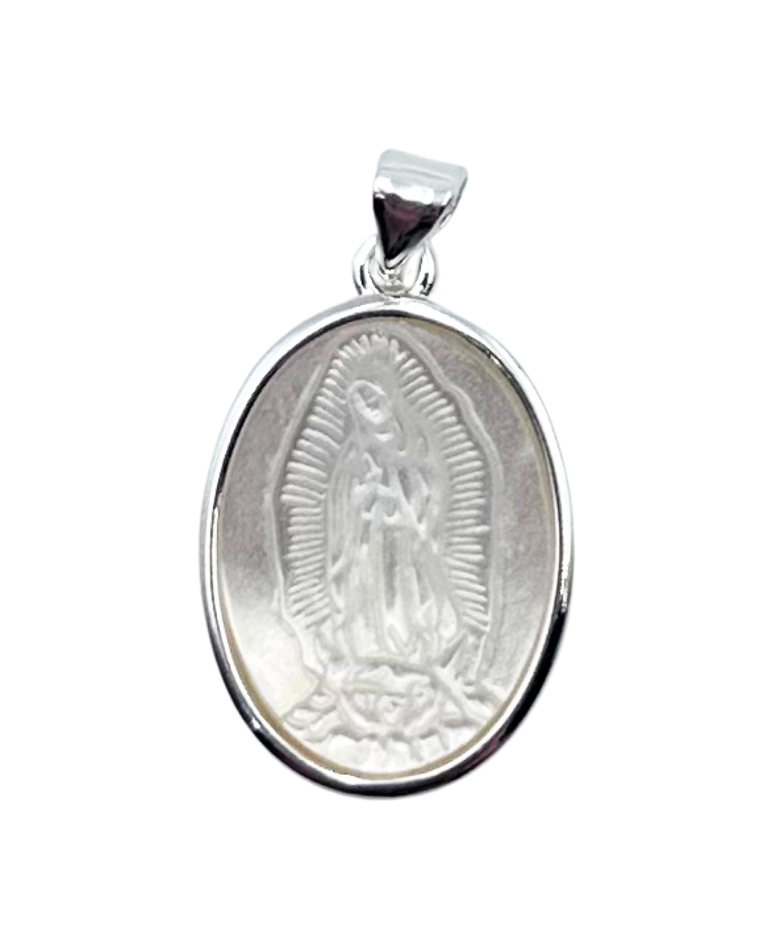 Our Lady of Guadalupe Mother of Pearl Pendant - Silver & Gold