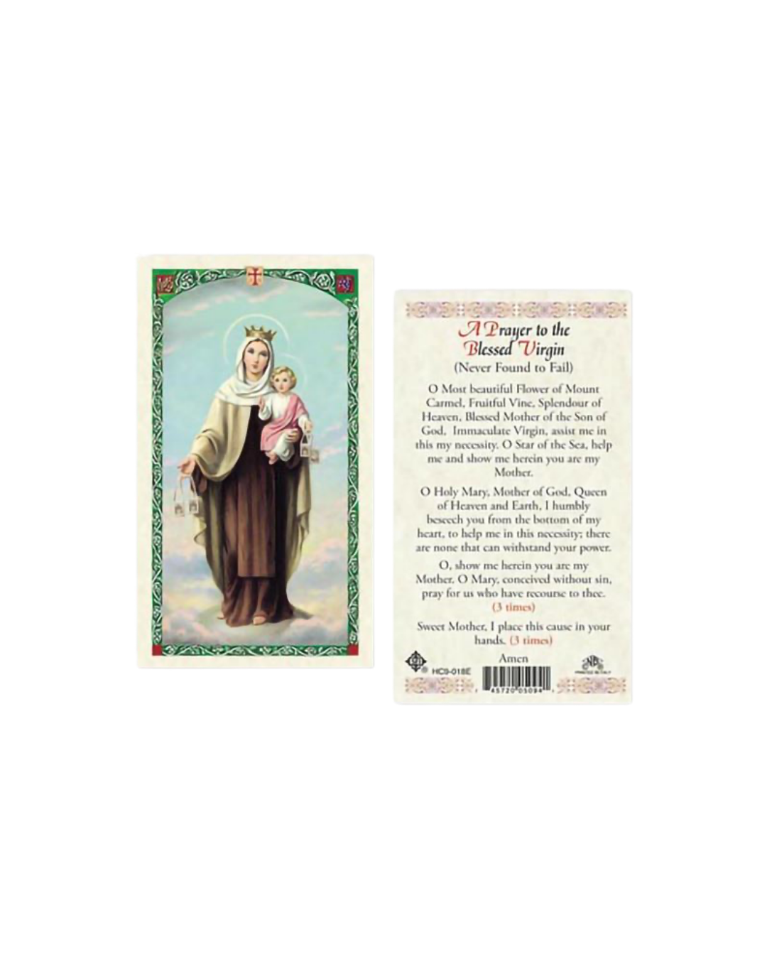 Blessed Virgin Prayer Card