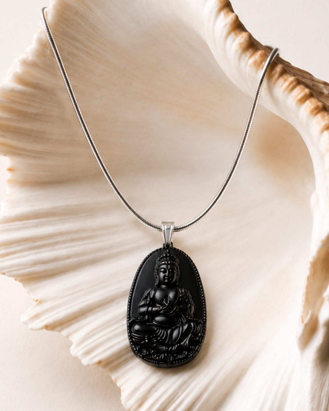 Obsidian Buddha Pendant Necklace