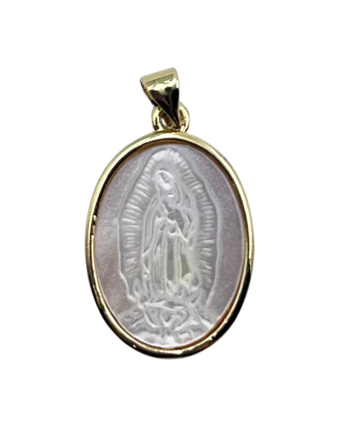 Our Lady of Guadalupe Mother of Pearl Pendant - Silver & Gold
