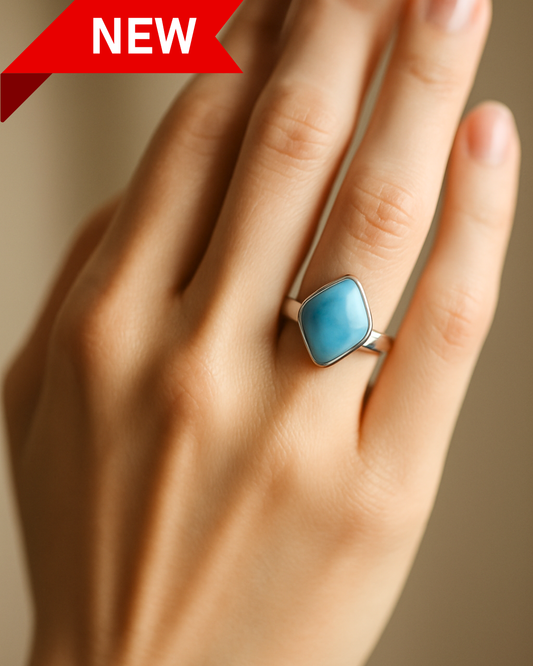 Kite Cut Larimar Ring - Size 9