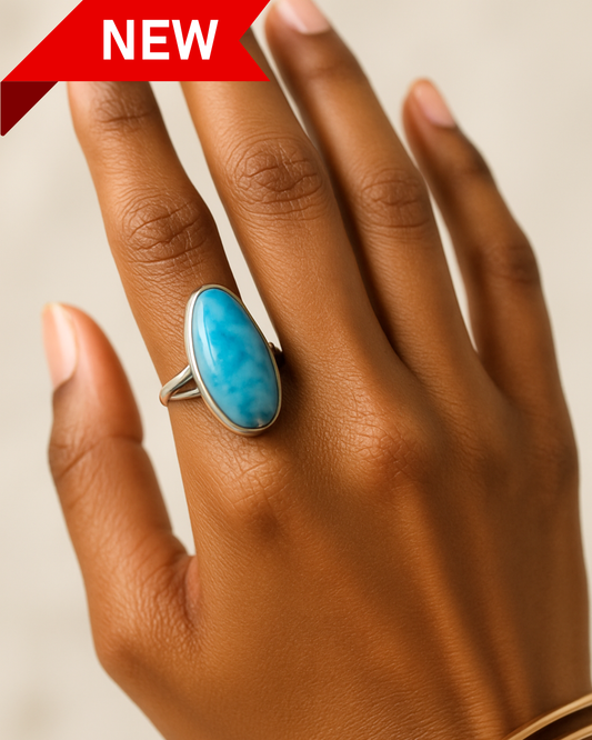 Oval Cut Larimar Ring – Size 7.5