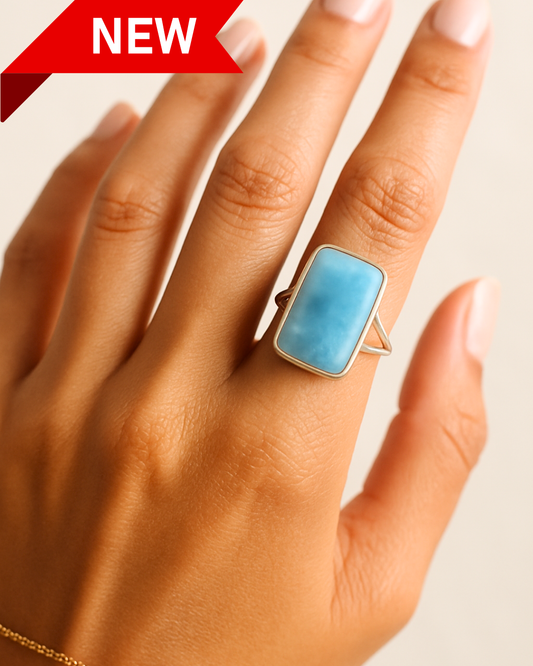 Rectangle Cut Larimar Ring – Size 8.5