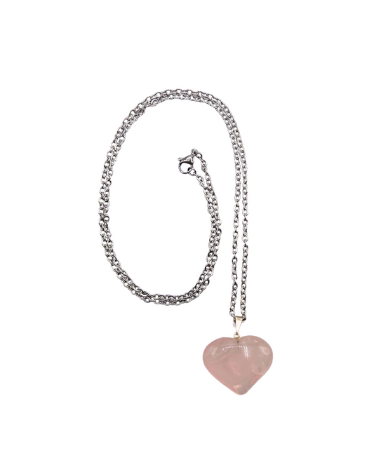 Heart Shaped Rose Quartz Pendant with Necklace