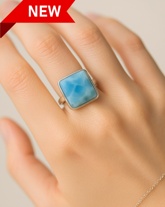 Square Cut Larimar Ring – Size 8