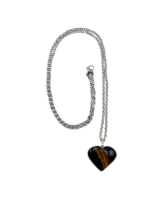 Heart Shaped Tiger's Eye Pendant with Necklace