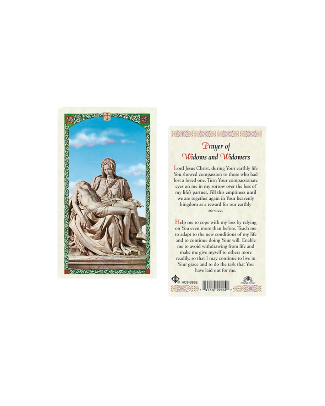 La Pieta, Widows and Widowers Prayer Card