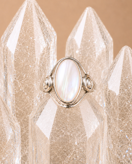 Oval Framed Freshwater Pearl Ring - Size 8